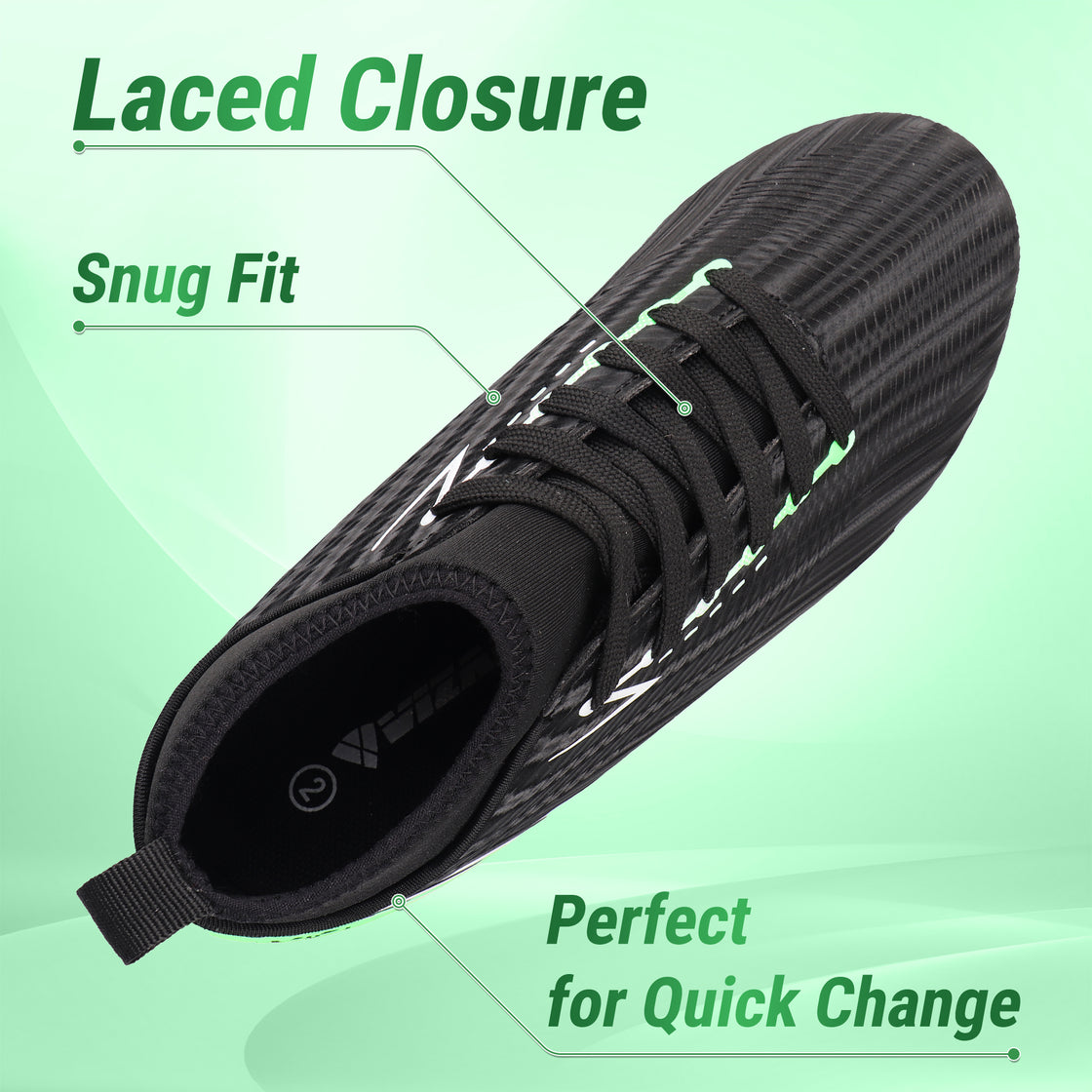 Tesoro Firm Ground Mid-Cut Soccer Shoes -Black/Green - Vizari Sports