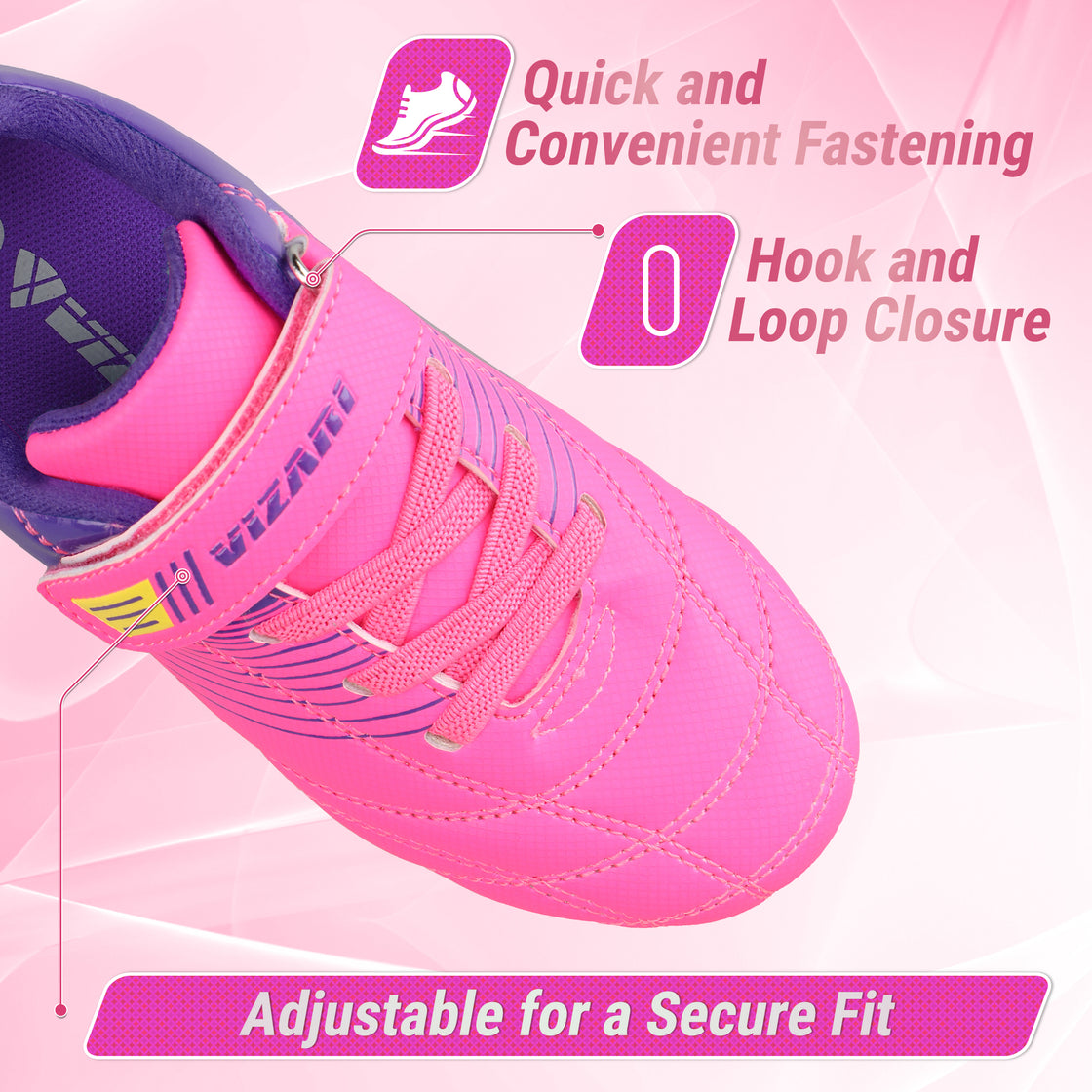 Loma Velcro Firm Ground Soccer Cleats - PInk/Purple - Vizari Sports
