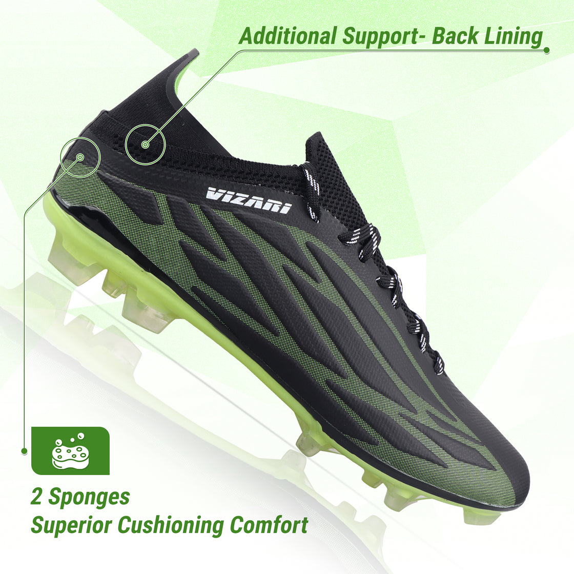 Provo Adult Firm Ground Soccer Cleats - Black/Lime - Vizari Sports
