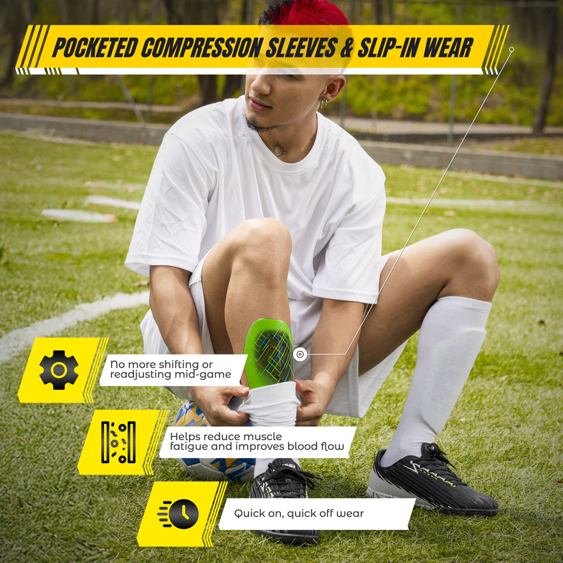 Soquel Soccer Slip in Shin Guard with Pocketed Sleeve-Green/Black - Vizari Sports