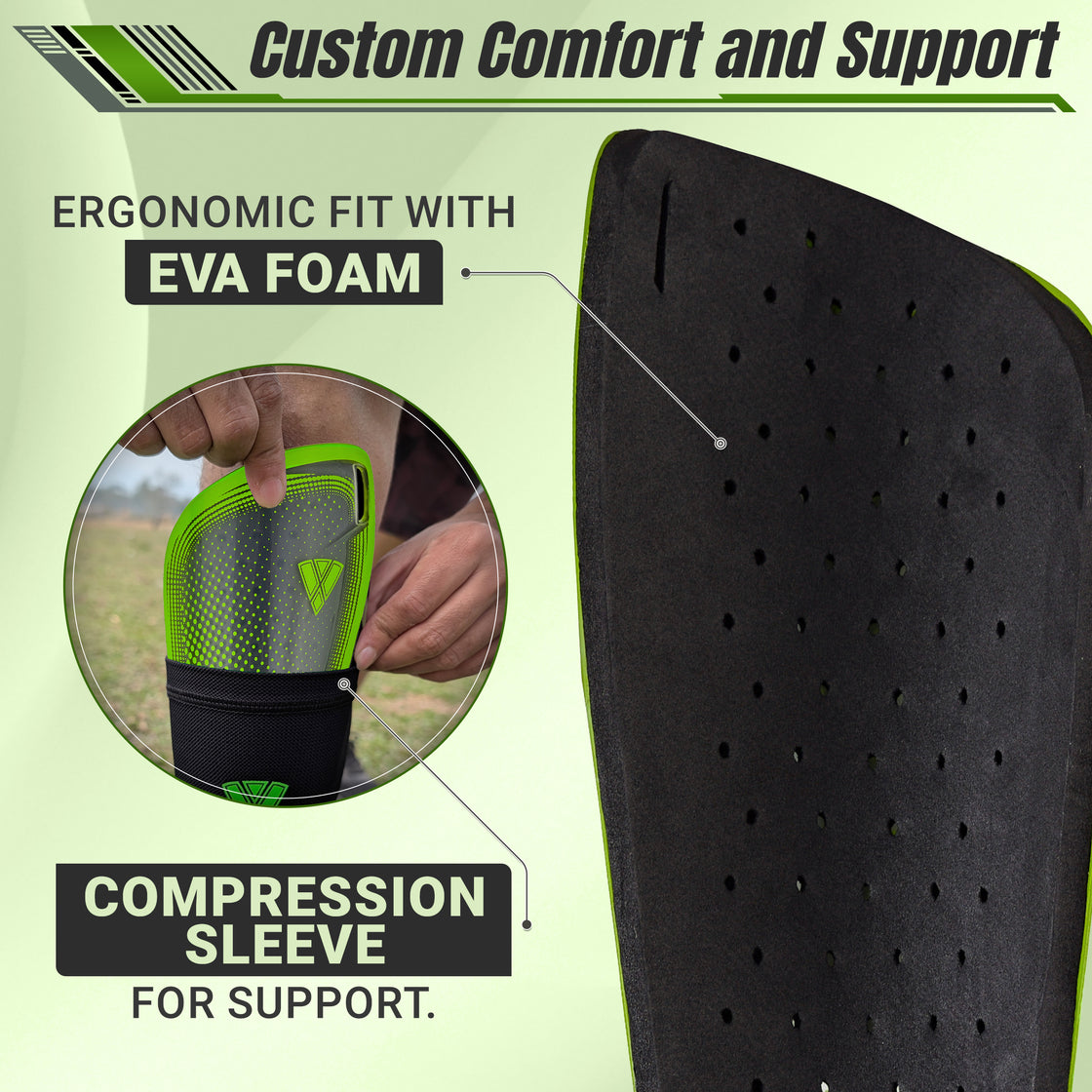 Atletico Soccer Shin Guard with Compression Pocket Sleeve - Green/Grey - Vizari Sports