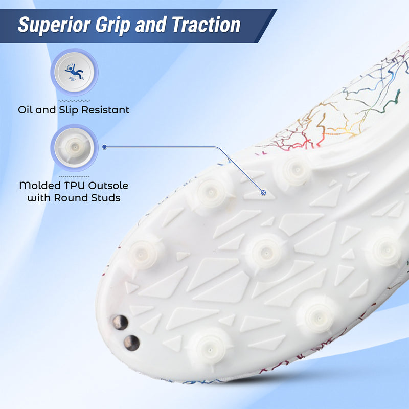 Close-up of the Vizari Zodiac JR textured synthetic upper in white with lace-up closure