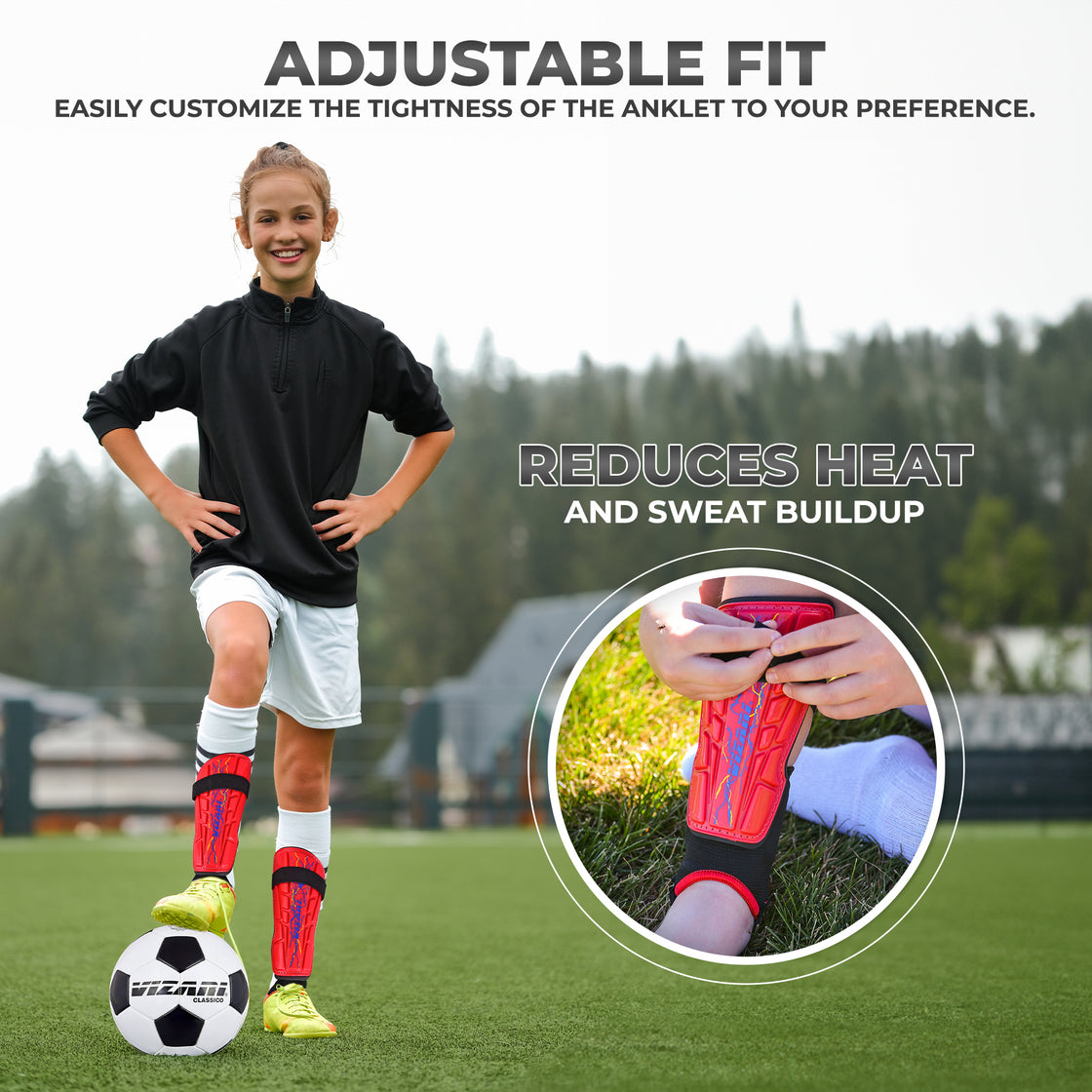 Zodiac Soccer Shin Guard with Detachable Ankle Protection-Red - Vizari Sports