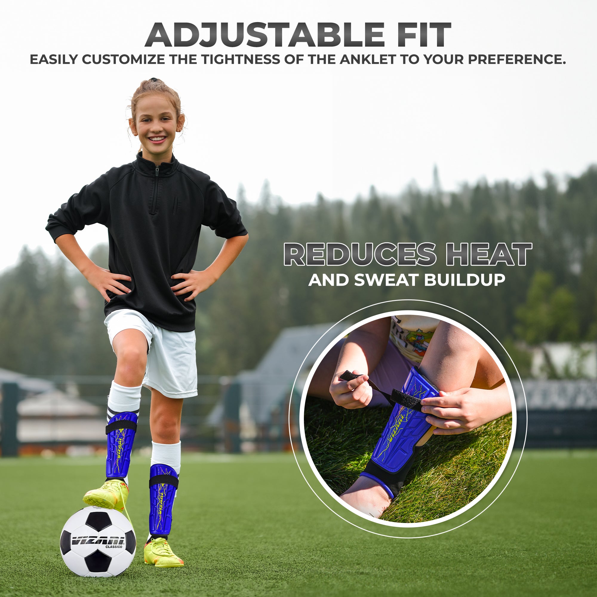 Zodiac Soccer Shin Guard with Detachable Ankle Protection-Blue