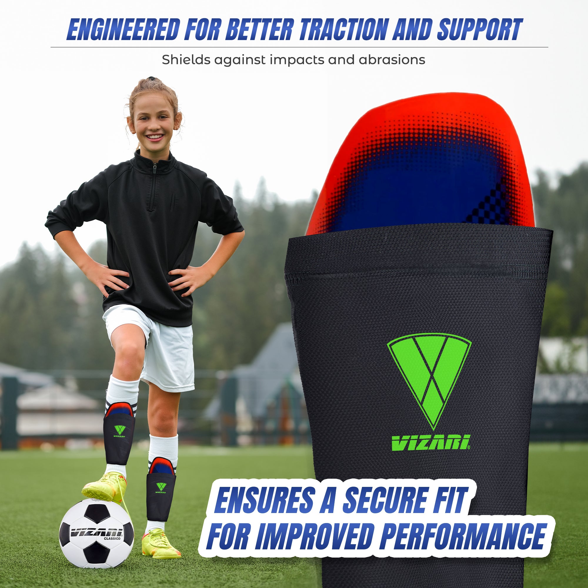 Aptos Soccer Shin Guard with Sleeve-Royal/White