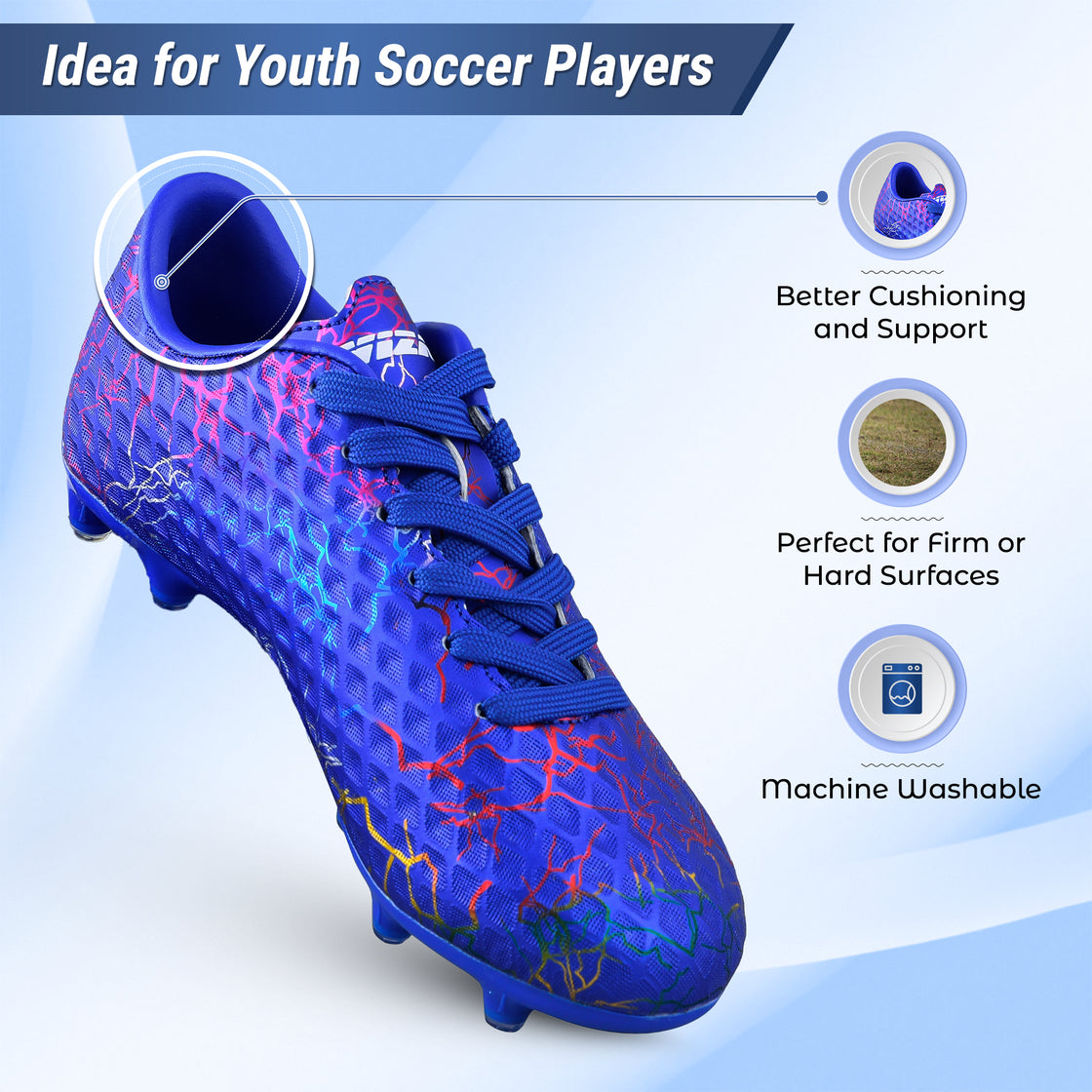 Zodiac JR. Firm Ground Soccer Shoes -Blue - Vizari Sports