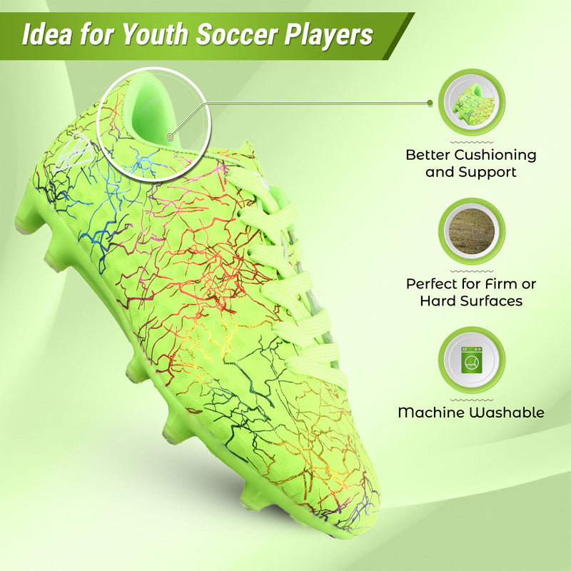 Vizari Zodiac JR green youth soccer cleat outsole with molded TPU round studs (non-metal)