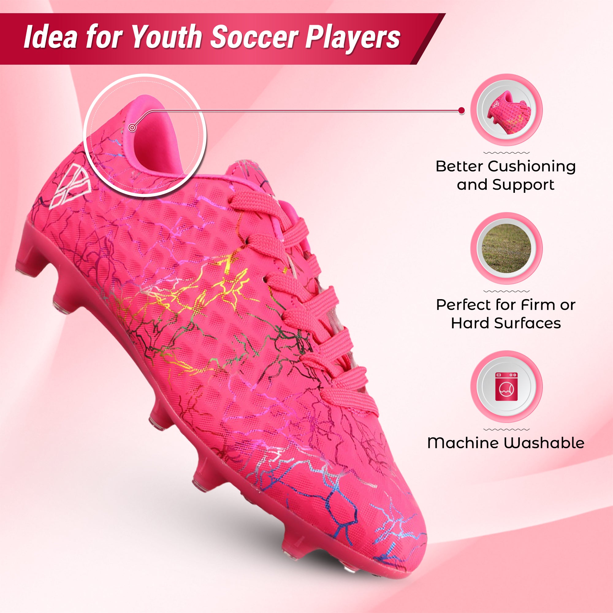 Vizari Zodiac Fg Youth Soccer Shoes with Two Pair of Socks - Pink