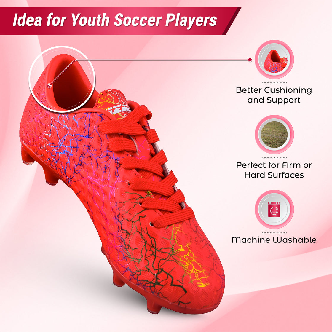Zodiac JR. Firm Ground Soccer Shoes -Red - Vizari Sports