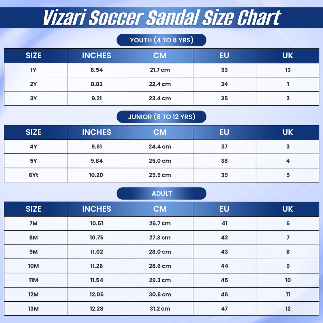 Youth Soccer Slide Sandals-Blue - Vizari Sports