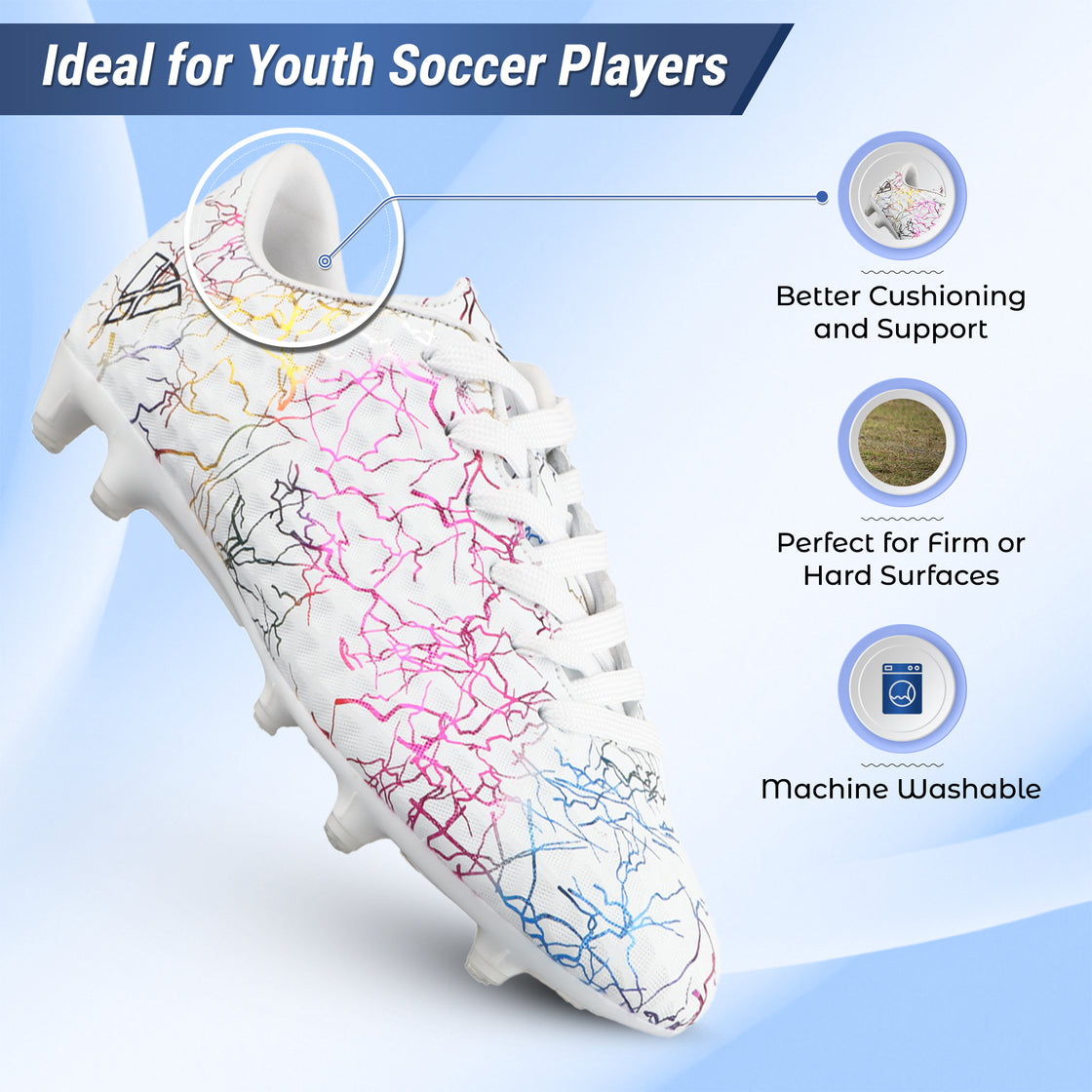 Zodiac JR. Firm Ground Soccer Shoes-White - Vizari Sports