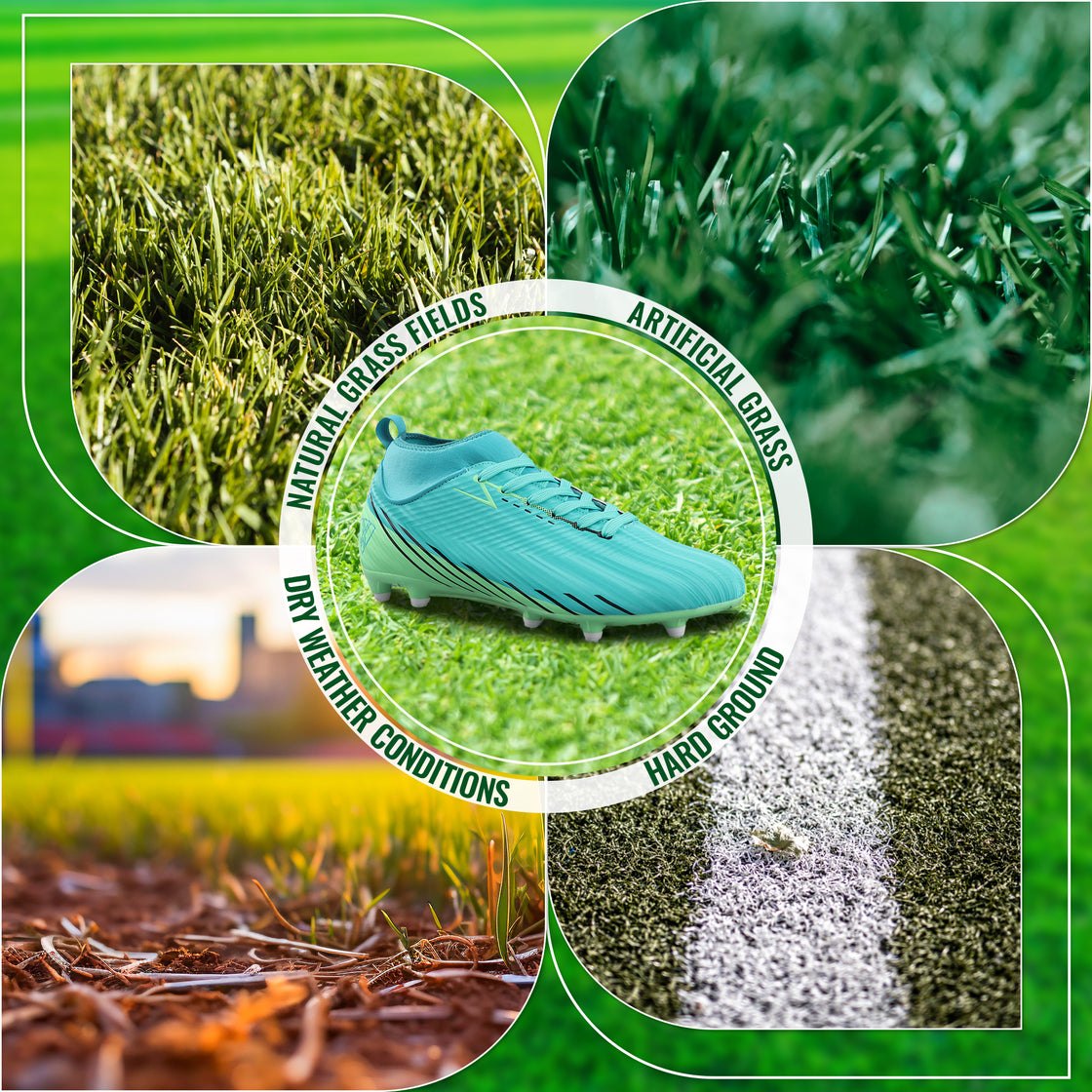 Tesoro Firm Ground Mid-Cut Soccer Shoes - Aqua/Mint - Vizari Sports