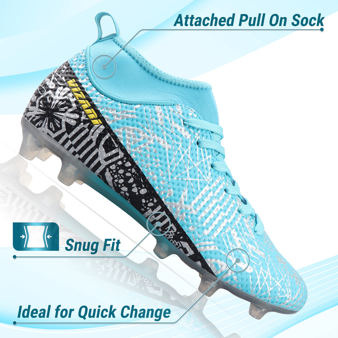 Saco Mid-Cut Adult Firm Ground Soccer Cleats - Mint/Black - Vizari Sports