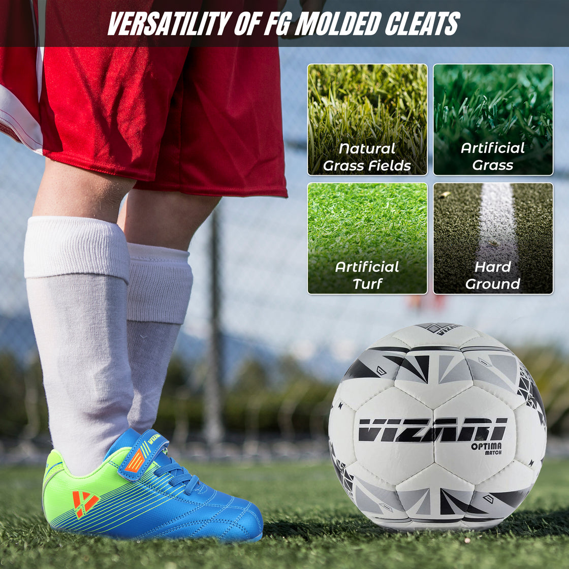 Loma Velcro Firm Ground Soccer Cleats - Blue/Green - Vizari Sports