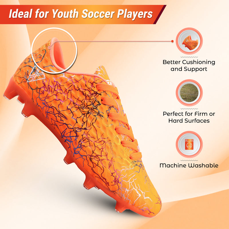 Vizari Zodiac JR orange youth soccer cleat, top view