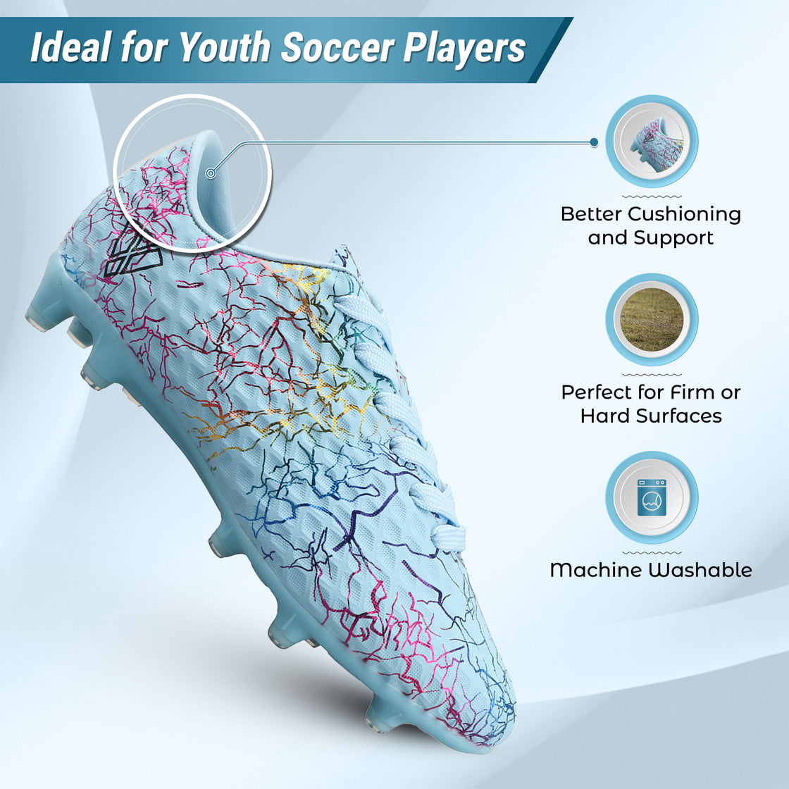 Zodiac Junior Firm Ground Soccer Shoes - Sky Blue