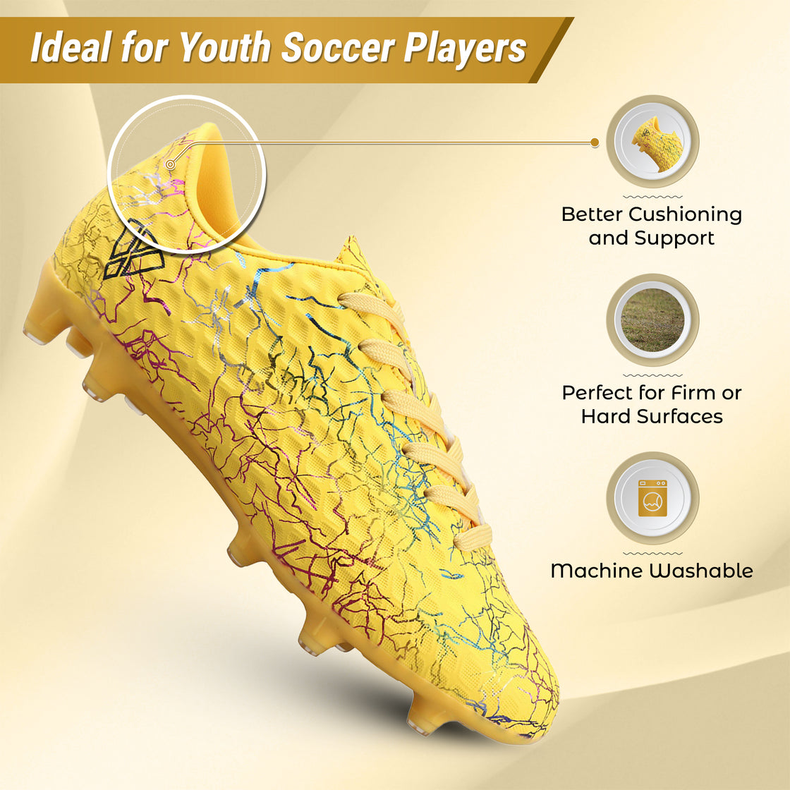 Zodiac Junior Firm Ground Soccer Shoes - Yellow