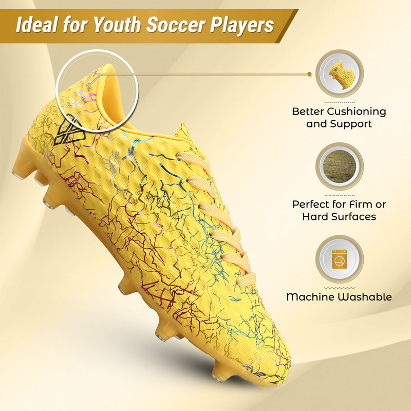 Vizari Zodiac JR yellow youth soccer cleat outsole with molded TPU round studs (non-metal)