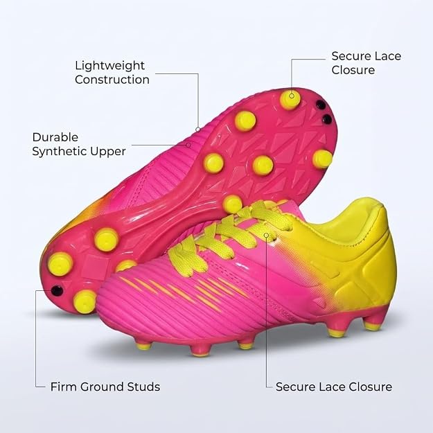 Vizari Liga Kids Firm Ground Soccer Cleats – Pink/Yellow