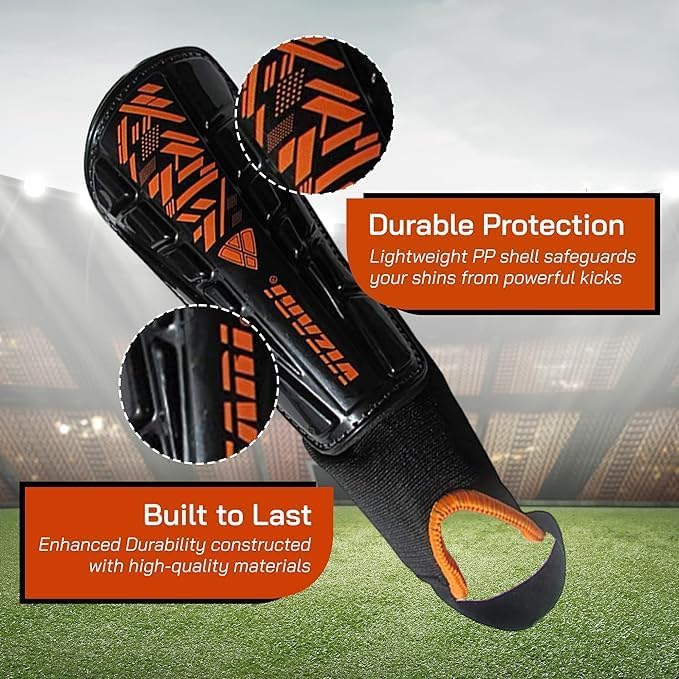 Vizari Malaga Soccer Shin Guards – Lightweight Ankle Protection, Black/Neon Orange