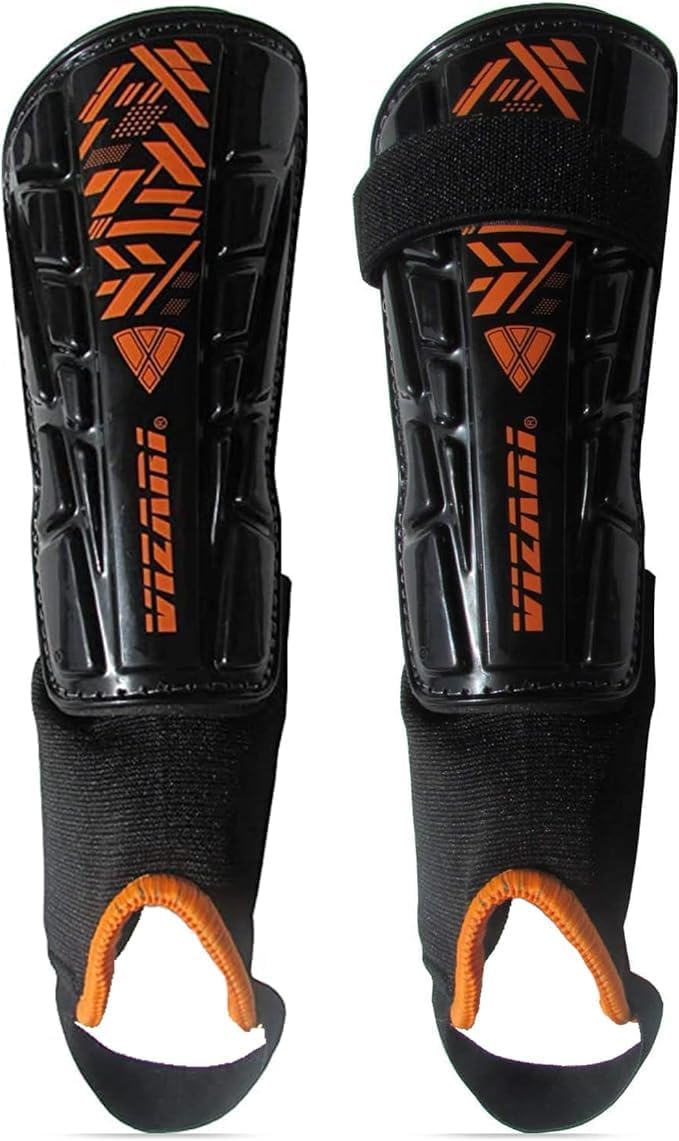 Vizari Malaga Soccer Shin Guards – Lightweight Ankle Protection, Black/Neon Orange