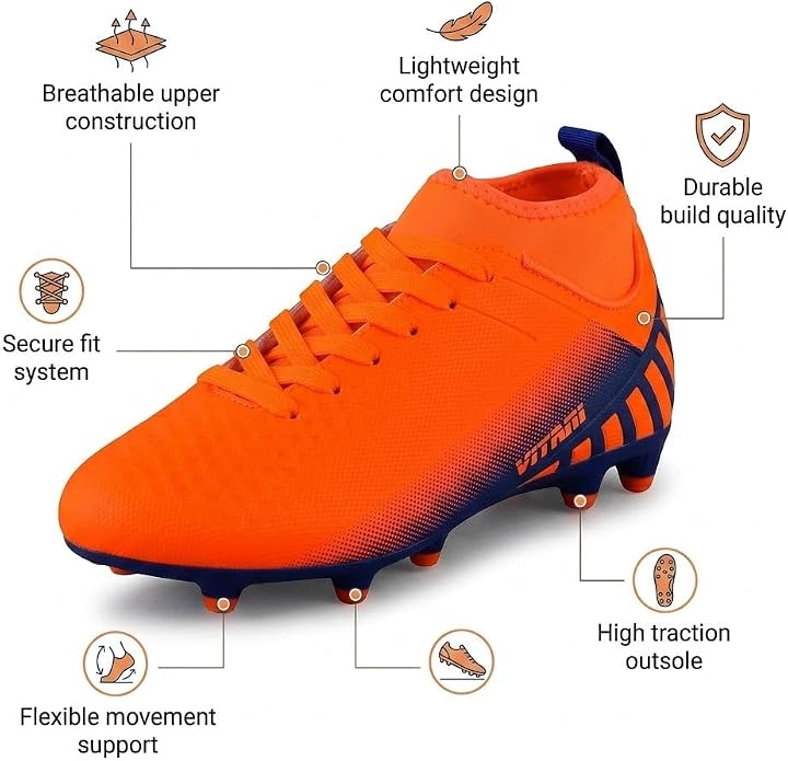 Vizari Santos Junior FG Mid Cut Soccer Shoes – Orange/Blue