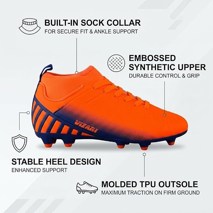 Vizari Santos Junior FG Mid Cut Soccer Shoes – Orange/Blue