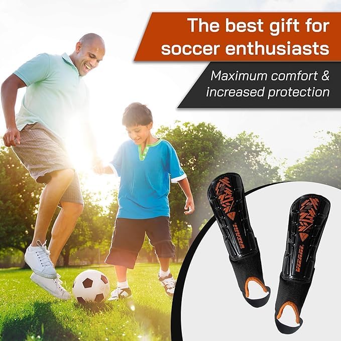 Vizari Malaga Soccer Shin Guards – Lightweight Ankle Protection, Black/Neon Orange