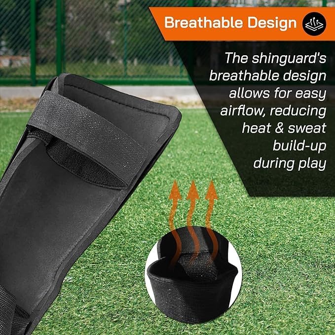Vizari Malaga Soccer Shin Guards – Lightweight Ankle Protection, Black/Neon Orange