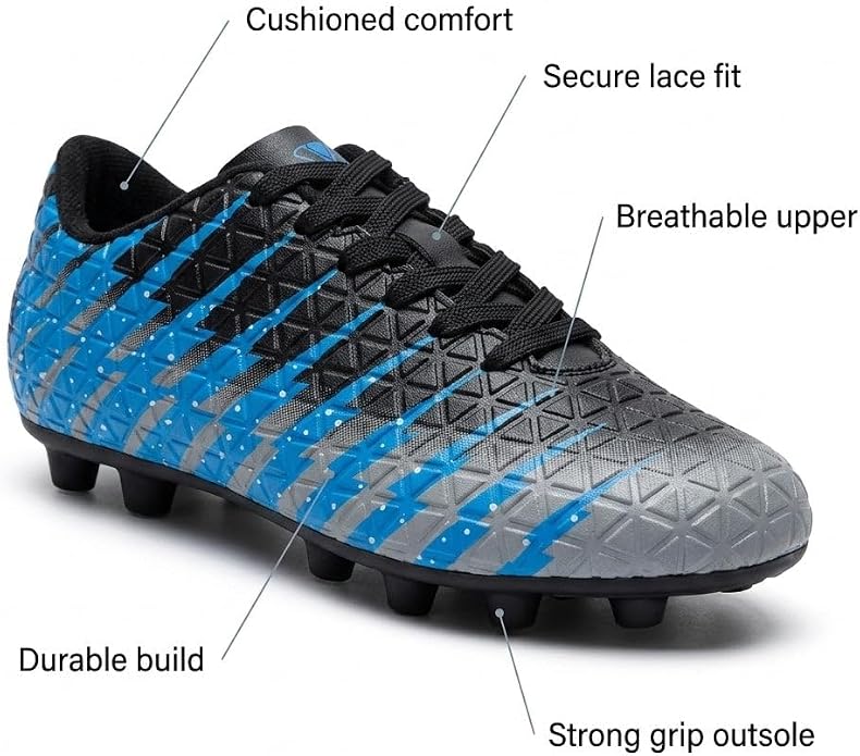 Vizari Bolt Youth Firm Ground Soccer Cleats - Black/Sky/Silver