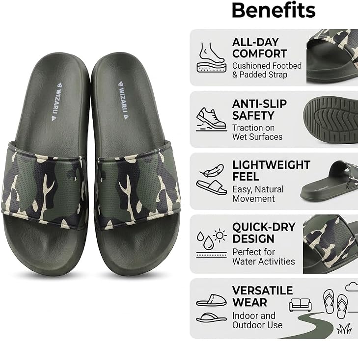 Vizari Adult Camo Soccer Slide Sandals – Green Khaki