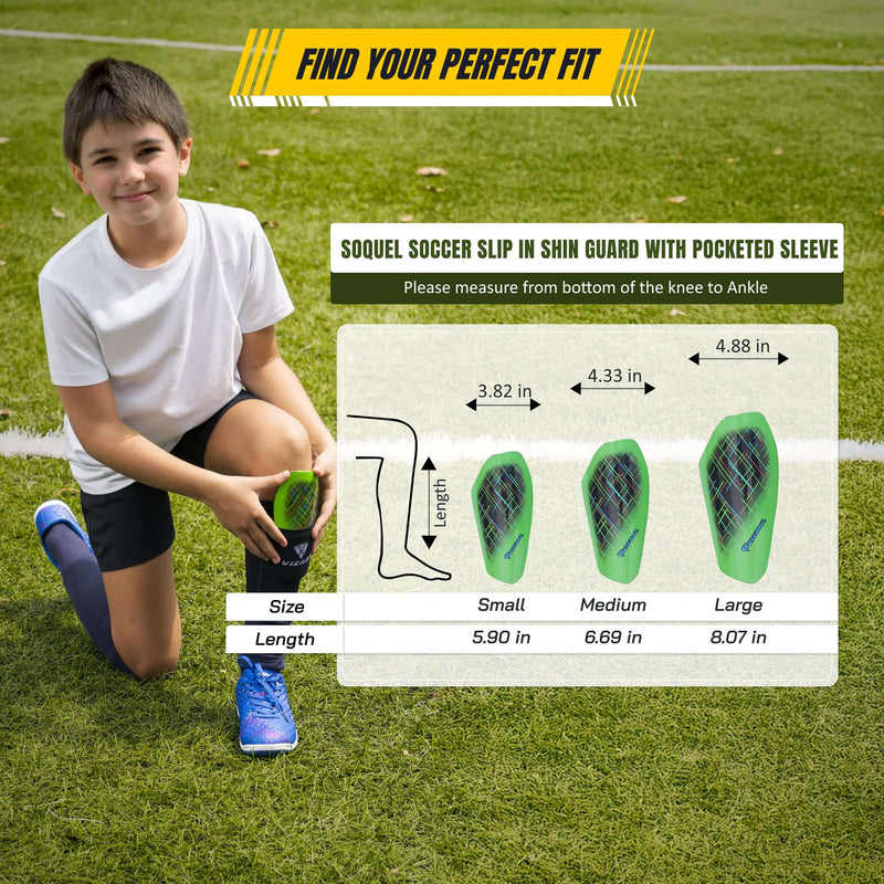 Soquel Soccer Slip in Shin Guard with Pocketed Sleeve-Green/Black - Vizari Sports