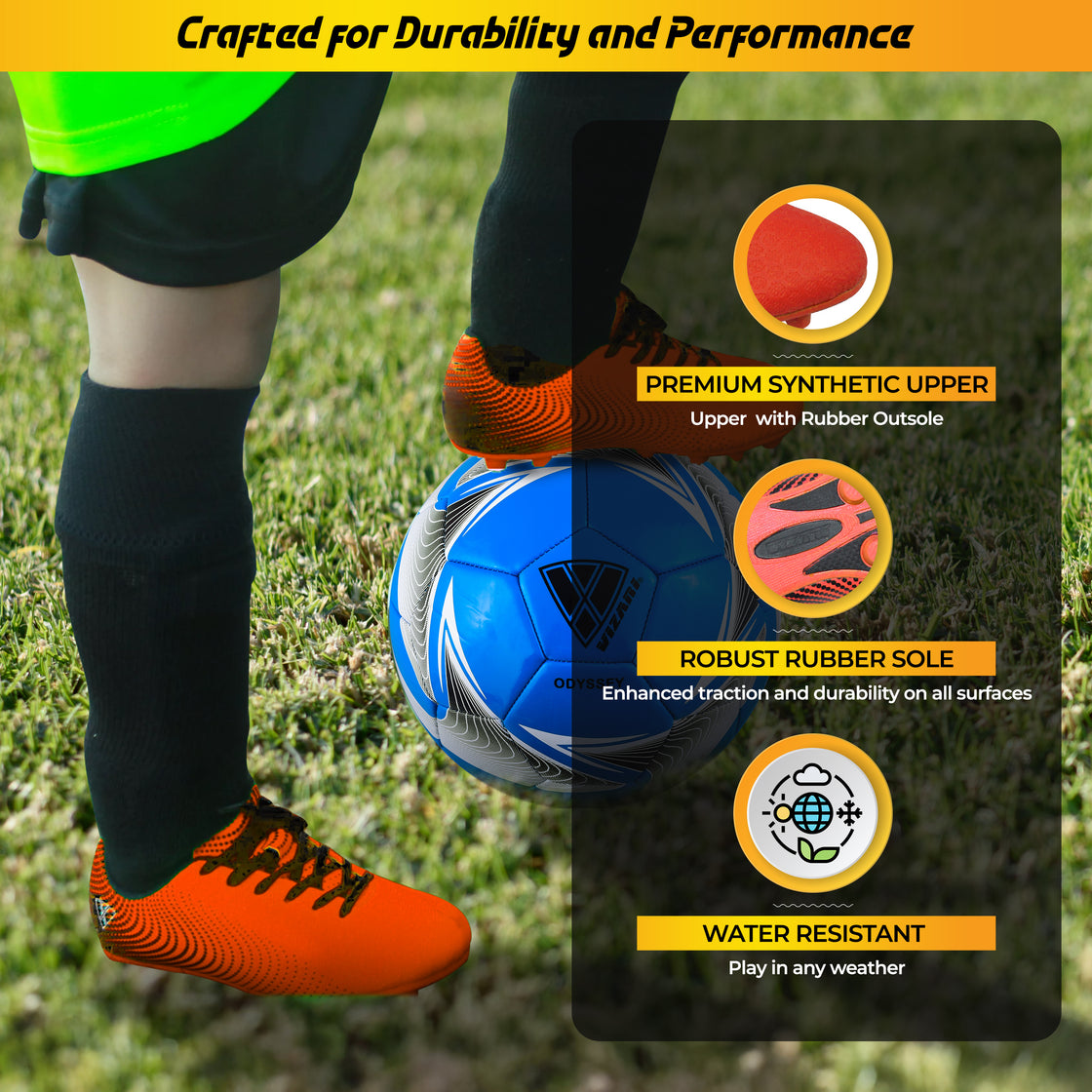 Stealth Firm Ground Soccer Shoes -Orange/Black - Vizari Sports