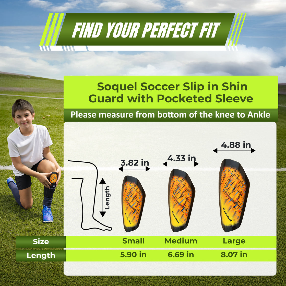 Soquel Soccer Slip in Shin Guard with Pocketed Sleeve-Orange/Black - Vizari Sports