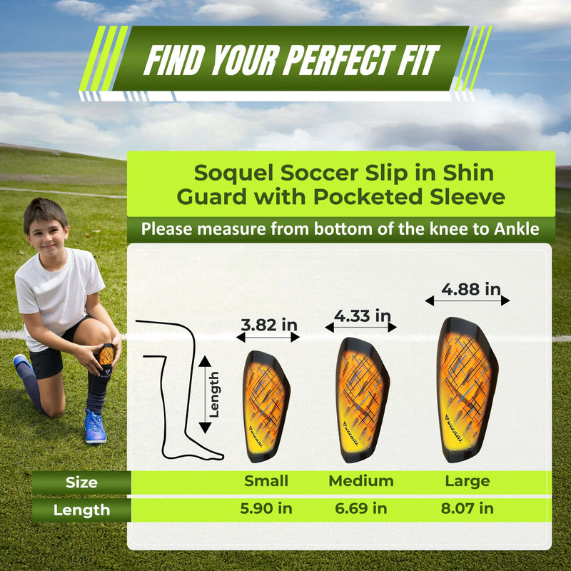 Soquel Soccer Slip in Shin Guard with Pocketed Sleeve-Orange/Black - Vizari Sports