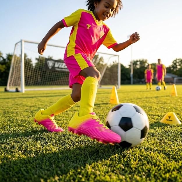 Vizari Liga Kids Firm Ground Soccer Cleats – Pink/Yellow