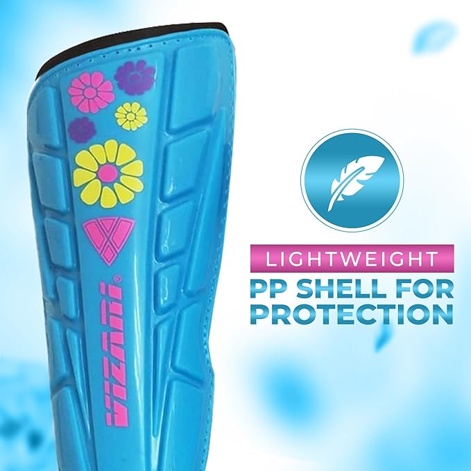 Blossom Soccer Shin Guards for Kids & Adult with One Pair of Socks - Blue - Vizari Sports