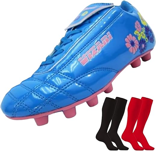 Vizari Blossom Fg Youth Soccer Shoes with Two Pair of Socks - Blue/Pink - Vizari Sports