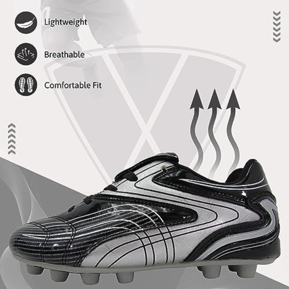 Striker Firm Ground Soccer Shoes -Black/Silver - Vizari Sports
