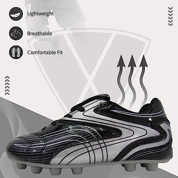 Youth Striker Firm Ground Soccer Shoes -Black/Silver - Vizari Sports