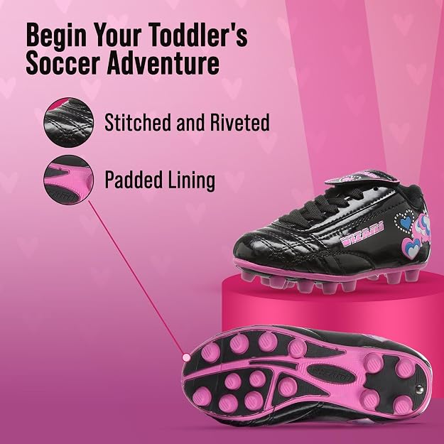 Vizari Shiny Retro Hearts Firm Ground Soccer Cleats– Black/Pink