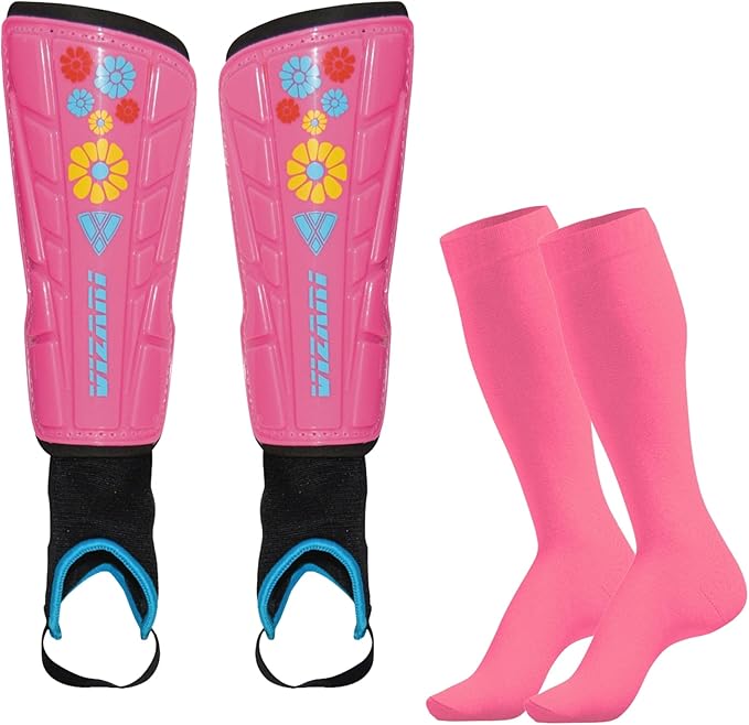 Vizari Blossom Soccer Shin Guards for Kids & Adult with One Pair of Socks - Pink - Vizari Sports