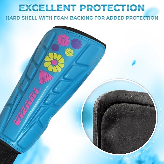 Blossom Soccer Shin Guards for Kids & Adult with One Pair of Socks - Blue - Vizari Sports
