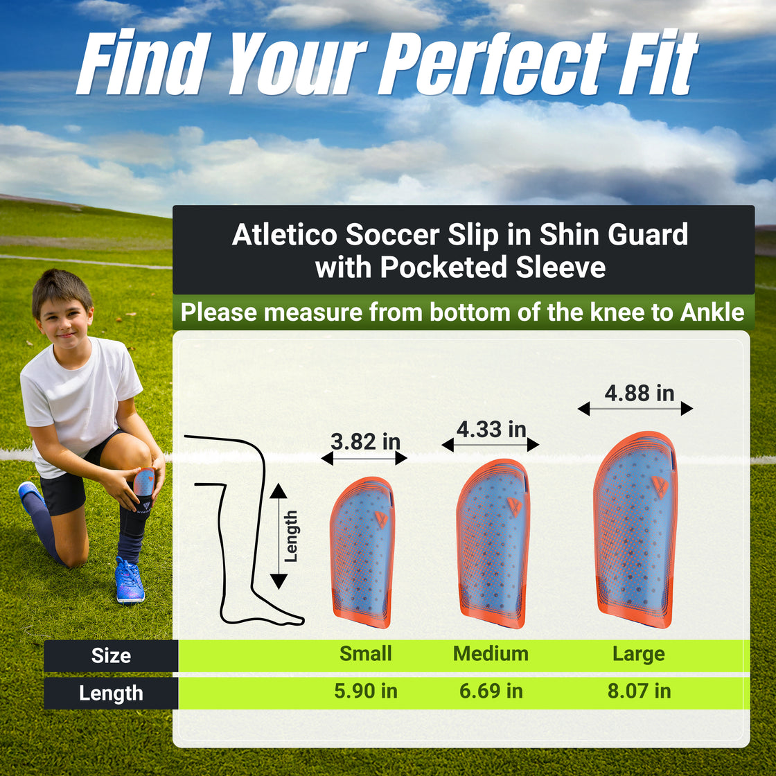Atletico Soccer Shin Guard with Compression Pocket Sleeve - Orange/Blue - Vizari Sports