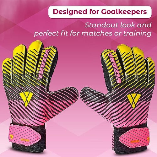 Saturn F.P. Goalkeeper Gloves w/ Finger Support-Pink/Yellow - Vizari Sports