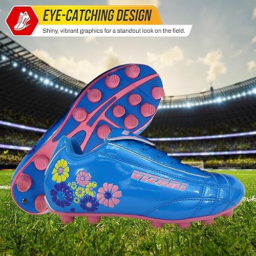Vizari Blossom Fg Youth Soccer Shoes with Two Pair of Socks - Blue/Pink - Vizari Sports