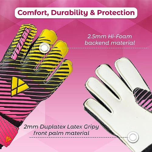 Saturn F.P. Goalkeeper Gloves w/ Finger Support-Pink/Yellow - Vizari Sports
