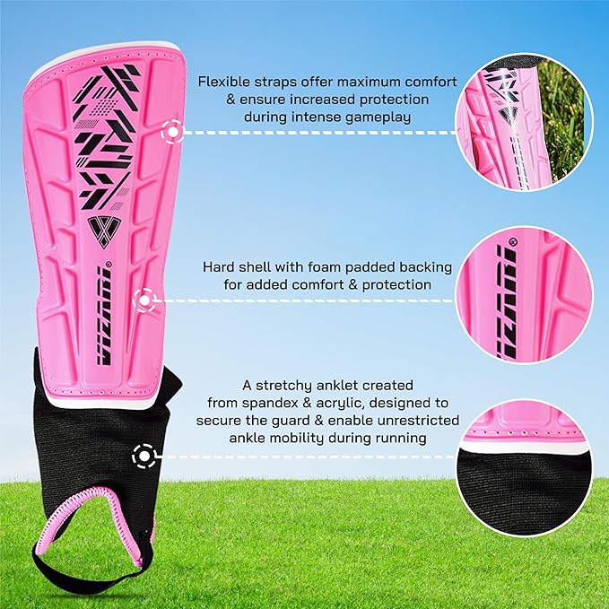 Malaga Soccer Shin Guard with Adjustable Straps-Pink - Vizari Sports