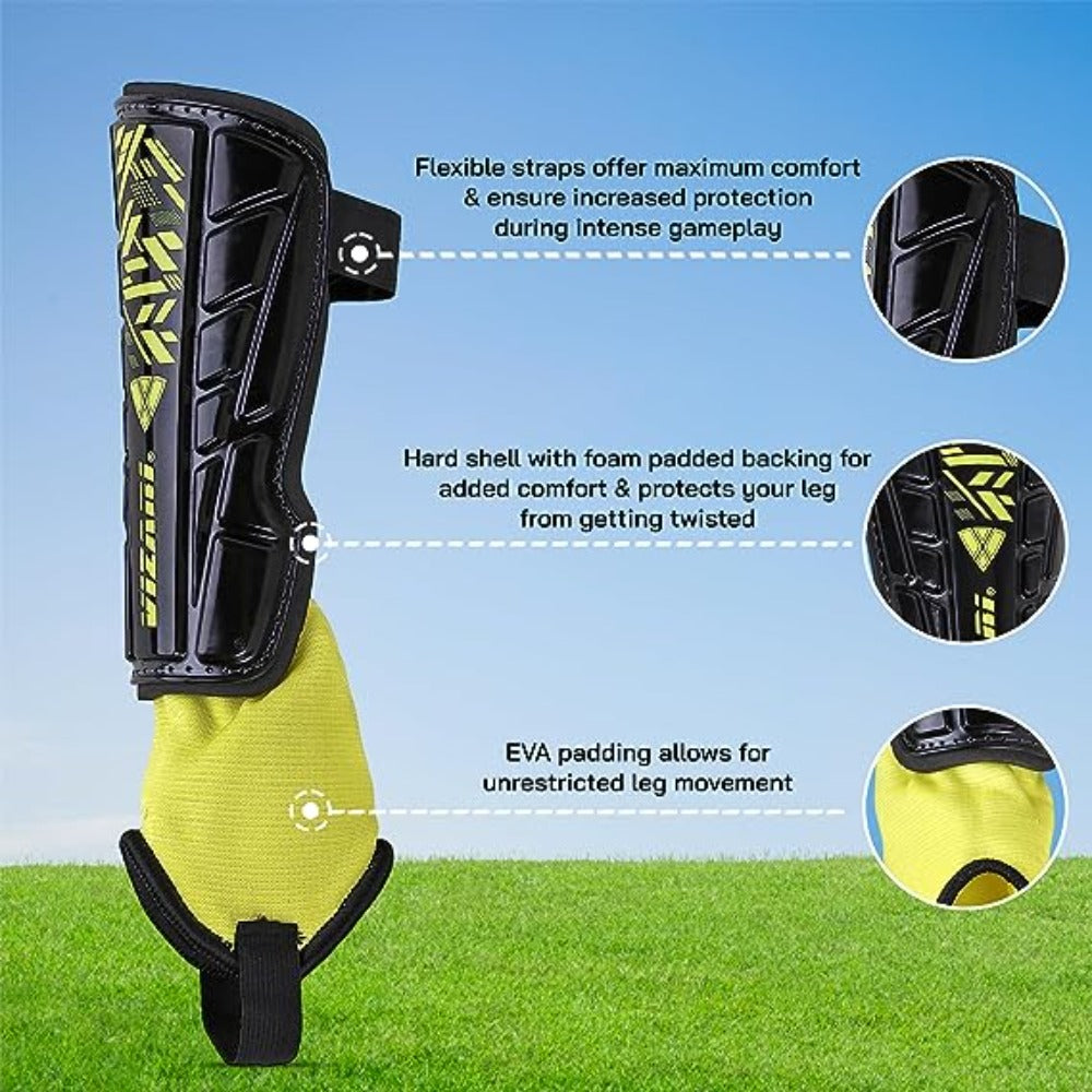 Malaga Soccer Shin Guard with Adjustable Straps-Black/Yellow - Vizari Sports