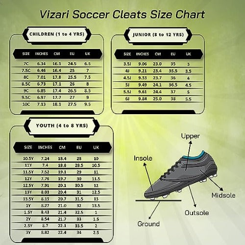 Size Chart - Laguna Junior Firm Ground Soccer Shoes - Lime Green/Black